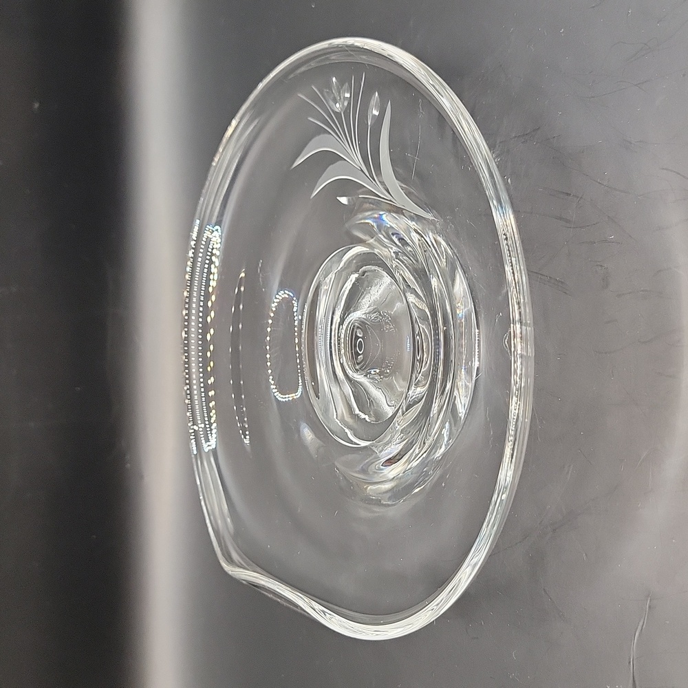 Etched Clear Glass Serving Dish with Rolled Edge On One Side